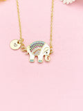 18K Gold Plated Elephant Necklace, Dainty Colorful CZ Elephant Pendant Gift for Women, N7258