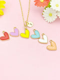 Gold Heart Charm Necklace, Colorful Pastel Pendant Gift, N7278