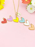 Gold Heart Charm Necklace, Colorful Pastel Pendant Gift, N7278
