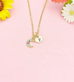 Gold Moon Necklace, Colorful Tiny Crescent Moon Pendant Gift, N7279