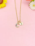 Gold Moon Necklace, Colorful Tiny Crescent Moon Pendant Gift, N7279