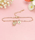 Rose Gold Eagle Bracelet, Dainty Flying Eagle Charm with Initial, B348