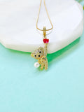 Gold Plated Brass Bear Pendant Necklace with Pearl and Heart Charm