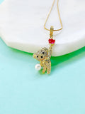 Gold Plated Brass Bear Pendant Necklace with Pearl and Heart Charm