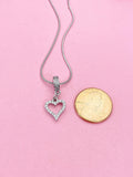 Silver Heart Necklace, Sparkling Stone Heart Pendant on 304 Stainless Steel Chain, N7283