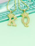 King or Queen Initial Necklace, K or Q Crown Pendant on 304 Stainless Steel Chain, N7284