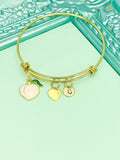 Gold Peach Charm Bracelet, Personalized Initial Bangle