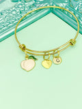 Gold Peach Charm Bracelet, Personalized Initial Bangle