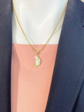 Natural Freshwater Shell Moon Necklace, Gold or Silver Crescent Pendant on 304 Stainless Steel Chain, N7285
