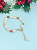 Freshwater Pearl Bracelet, Colorful Gemstone Bead Bracelet, B7286