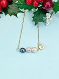 Freshwater Pearl Bar Necklace, Mixed Pearl Trio with Gold Heart Charm, N7288
