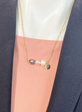 Freshwater Pearl Bar Necklace, Mixed Pearl Trio with Gold Heart Charm, N7288