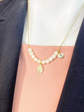 Virgin Mary Necklace, Natural Pearl Bar Necklace with Gold Mary Medallion Charm, N7289