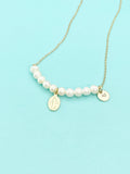 Virgin Mary Necklace, Natural Pearl Bar Necklace with Gold Mary Medallion Charm, N7289