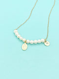 Virgin Mary Necklace, Natural Pearl Bar Necklace with Gold Mary Medallion Charm, N7289