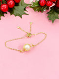Natural Freshwater Pearl Bracelet, Gold Wire‑Wrapped Pearl on Adjustable Slider Chain, B7292