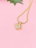 Geometric Diamond Pendant Necklace, Gold Diamond Frame on 304 Stainless Steel Snake Chain, N7295