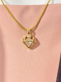 Geometric Diamond Pendant Necklace, Gold Diamond Frame on 304 Stainless Steel Snake Chain, N7295