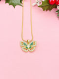 Green Butterfly Pendant Necklace, Gold Enamel Butterfly on 304 Stainless Steel Chain, N7298