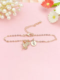 Rose Gold Eagle Bracelet, Dainty Flying Eagle Charm with Initial, B348