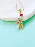 Gold Plated Brass Bear Pendant Necklace with Pearl and Heart Charm