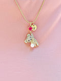 Gold Plated Brass Bear Pendant Necklace with Pearl and Heart Charm