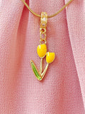 Yellow Tulip Pendant Necklace, Gold Flower Charm on 304 Stainless Steel Chain, N7299