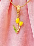 Yellow Tulip Pendant Necklace, Gold Flower Charm on 304 Stainless Steel Chain, N7299