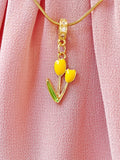 Yellow Tulip Pendant Necklace, Gold Flower Charm on 304 Stainless Steel Chain, N7299