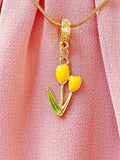 Yellow Tulip Pendant Necklace, Gold Flower Charm on 304 Stainless Steel Chain, N7299