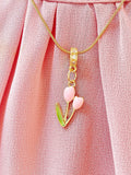 Pink Tulip Flower Pendant Necklace, Floral Jewelry, N7300