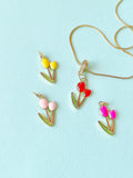 Red Tulip Flower Pendant Necklace, Floral Jewelry, N7302