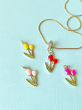 Red Tulip Flower Pendant Necklace, Floral Jewelry, N7302