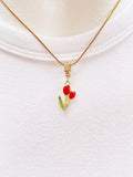 Red Tulip Flower Pendant Necklace, Floral Jewelry, N7302