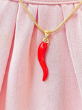 Italian Horn Cornicello Pendant Necklace, Gold Lucky Horn Charm on Snake Chain, N7303