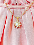 Sunburst Opal Pendant Necklace, Gold Sun Charm on 304 Stainless Steel Chain, N7304B