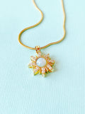 Sunburst Opal Pendant Necklace, Gold Sun Charm on 304 Stainless Steel Chain, N7304B