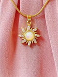 Sunburst Opal Inspired Pendant Necklace, Gold Sun Charm on 304 Stainless Steel Chain, N7304W