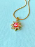 Sunburst Opal Inspired Pendant Necklace, Gold Sun Charm on 304 Stainless Steel Chain, N7304HP