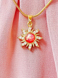 Sunburst Opal Inspired Pendant Necklace, Gold Sun Charm on 304 Stainless Steel Chain, N7304HP