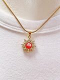 Sunburst Opal Inspired Pendant Necklace, Gold Sun Charm on 304 Stainless Steel Chain, N7304HP