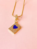 Blue Heart Rectangle Pendant Necklace, N7307