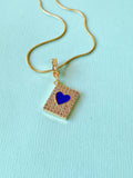 Blue Heart Rectangle Pendant Necklace, N7307