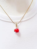 Red Apple Pendant Necklace, Gold Fruit Charm on 304 Stainless Steel Chain, N7308