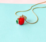Red Apple Pendant Necklace, Gold Fruit Charm on 304 Stainless Steel Chain, N7308