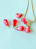 Pomegranate Seed Pink Pendant Necklace, Gold Imitation Food Charm on Snake Chain N7310
