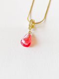 Pomegranate Seed Pink Pendant Necklace, Gold Imitation Food Charm on Snake Chain N7310