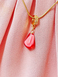 Pomegranate Seed Pink Pendant Necklace, Gold Imitation Food Charm on Snake Chain N7310