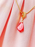 Pomegranate Seed Pink Pendant Necklace, Gold Imitation Food Charm on Snake Chain N7310