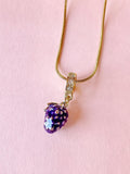 Mulberry Pendant Necklace, Gold Purple Fruit Charm on Snake Chain, N7312